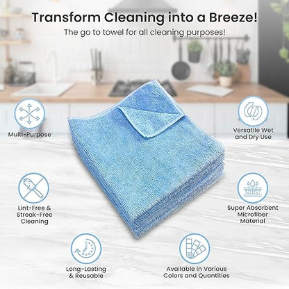 Microfiber Cleaning Towel, 16x16 Blue, Pack of 180 Pieces - color: Blue, size: 180 pieces