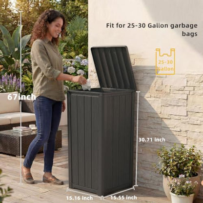 EFU 38 Gallon Outdoor Trash Can with Lid, Waterproof Garbage Can Bin - color: Black, size: 38 Gallon