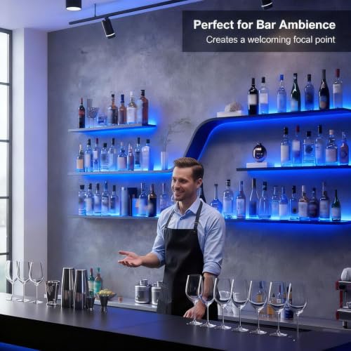63in Wall Mounted Wine Rack with Blue LED Lights (Black, 160cm) - color: Black, size: 63in