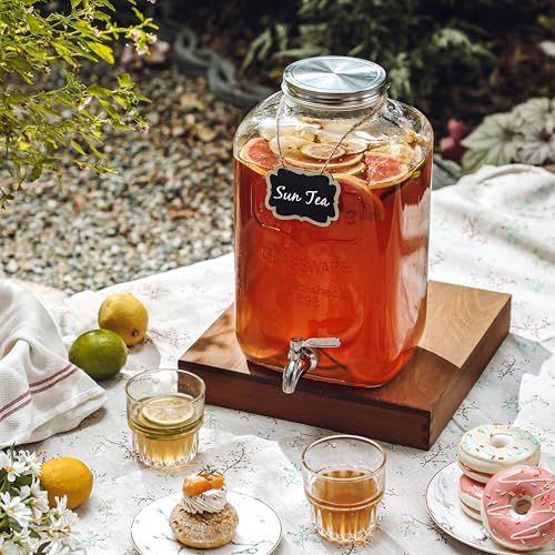 2 Gallon Glass Drink Dispenser - Stainless Steel Leakproof Spigot and Lid, Beverage Glass Drink Dispensers for Parties, Water Beverage Dispenser Liquid Laundry Detergent Dispenser - size: 2 Gallon No Stand