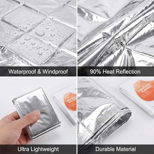 4 Pack Emergency Mylar Blanket, 82x62 in Reflective Aluminum Foil Survival Kit, Outdoor Camping Thermal Space Blankets for Hiking Bug Out Bag Marathons X-Sport Climb, Silver - color: Silver