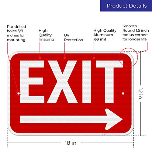 Exit Sign, with Right Arrow - size: 12x18 Reflective