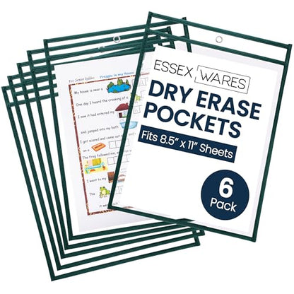 Essex Wares - 6 Pack, Forest Green Dry Erase Pockets, 10" Wide x 13.5" Tall - color: Forest Green