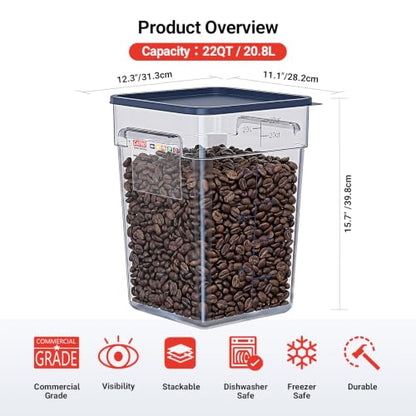 2 Pack 22 QT Commercial Food Storage Containers with Lids, Clear Large Square Containers with Handles for Flour, Rice, Pet Food and Commercial Bulk Storage - size: 2 X 22.0(QT)