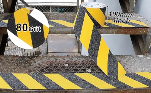 BOMEI PACK Anti Slip Traction Tape, 4 Inch x 16 Foot - Best Grip, Friction, Abrasive Adhesive for Stairs, Tread Step, Indoor, Outdoor (4" X 16') (Yellow and Black) - color: Yellow and black