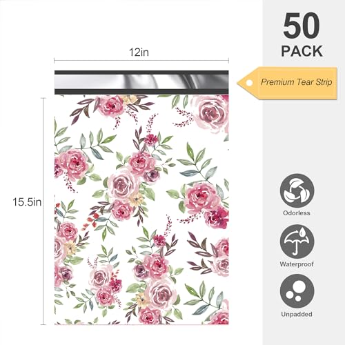 JinRuiKJ 12x15.5 Boutique Poly Mailers 50 Pack, Floral Design - color: Floral, size: 12x15.5'' - 50 Pack