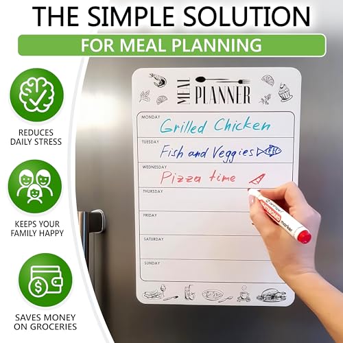 Dry Erase Magnetic Meal Planner for Refrigerator A4 (8.5x12 inch) - Magnet Weekly Menu Board for Fridge - Magnetic Menu White Board - Fridge Meal Planner Magnet - Dinner Meal Planner Dry Erase Board - size: White 8.5"W x 12"H