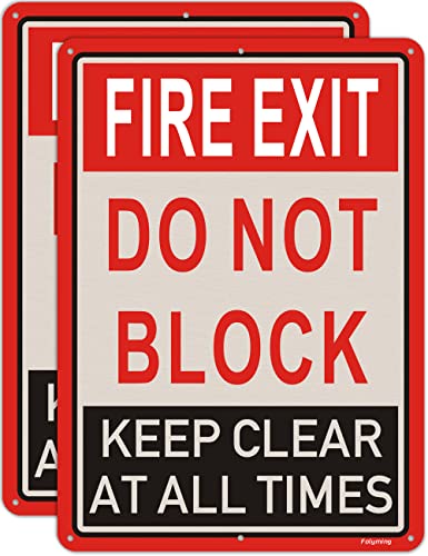 2 Pack Fire Exit Do Not Block Door Keep Clear at All Times Signs 14x10 Inches Fire Exit Safety Sign Do Not Block Sign Metal Reflective Sturdy Rust Aluminum Weatherproof Easy to Install