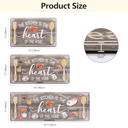 Yamaziot Anti Fatigue Kitchen Rug Set of 3, Non-Slip Cushioned Floor Mats - color: Brown, size: 17.3"x27"+17.3"x35"+17.3"x 47"
