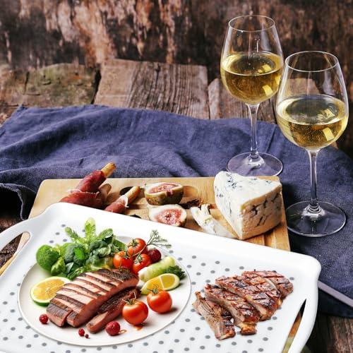 2 Pcs Large Non Slip Serving Tray with Handles, 17.9 x 12.5 Inches - color: White
