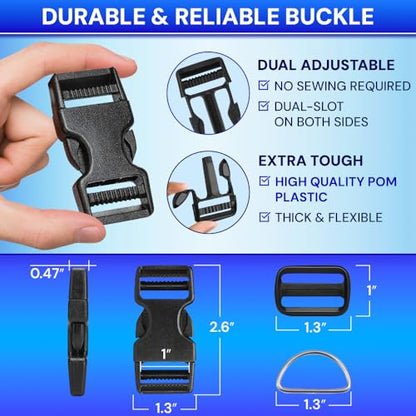 TECEUM 1" Nylon Strap Kit with Buckles, Turqouise 6 yards Repair Set - color: Turqouise, size: 1" - 6 yards, style: 6 Buckle - 12 Slides - 6 D-rind