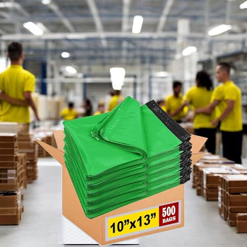 iMBAPrice 10x13 Inch 500-Pack Green Color Poly Mailers Shipping Envelopes Bags, Strong Adhesive Shipping and Packing Bags for Clothing, Waterproof and Tear-Proof Shipping Envelopes