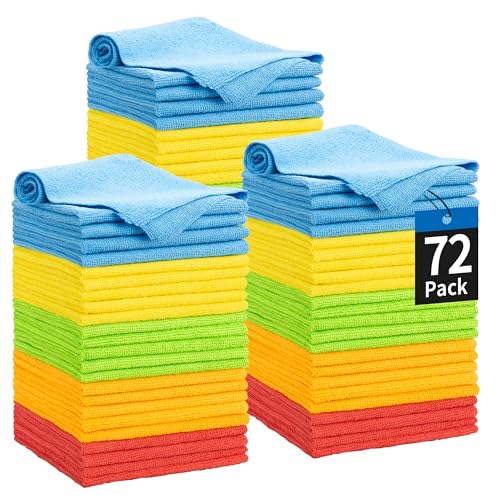 Microfiber Towels for Cars, 72 Pack Microfiber Cleaning Cloths, 11.5"*11.5" Cleaning Rags Towels Bulk Absorbent Lint-Free, All-Purpose for Bar, Office, Household Cleaning - color: Assorted, size: 72 Pack