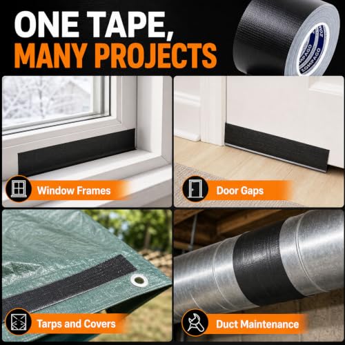 ZOMPAGO Duct Tape for Window Sealing,Draft Seal Weather Strip 1.8inx66FT - color: Black Tape, size: 1.8inx66FT