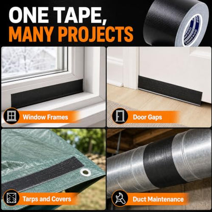 ZOMPAGO Duct Tape for Window Sealing,Draft Seal Weather Strip 1.8inx66FT - color: Black Tape, size: 1.8inx66FT