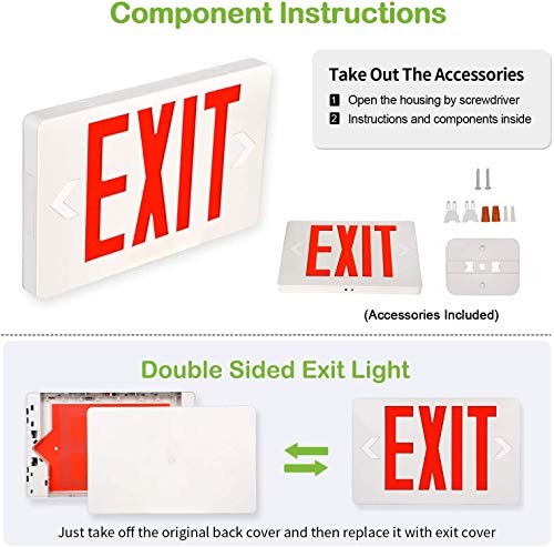 LED Exit Sign, Emergency Exit Light with Battery Backup, Double Face, UL 924, AC 120/277V, Damp Location, Hardwired Red Letter Exit Lights for Business Commercial - size: 1-Pack