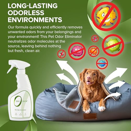 Zero Odor Pet Odor Eliminator, Air and Surface Odor Remover for Carpet, Furniture, and Pet Beds, Trigger Spray, 16 fl oz (Pack of 2) - size: 16 Fl Oz (Pack of 2)