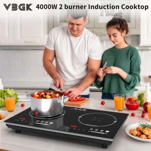 VBGK 2 burner induction cooktop,110V 4000W 2 burner induction stove top with Brushed Panel LED touch Control,8 Power Levels, Kids Lock & 4H Timer 2 burner hot plate - size: 2 Burner induction Cooktop