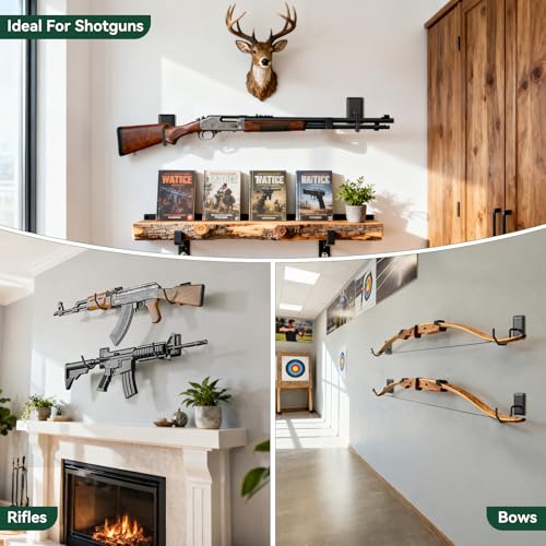 Horizontal Gun Wall Mount for Indoor Display - Yoke Design Rifle Wall Mounts, Heavy Duty Steel Shotgun Wall Holder, Adjustable Bow Wall Hanger, Wall Mount Gun Hooks with Protective Composite Padding - color: 1 Pair