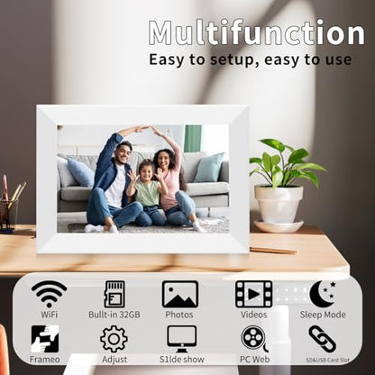 Frameo 10.1" Digital Picture Frame White, Smart WiFi Digital Photo Frame with IPS Touch Screen, 1280x800 HD Display, 32GB Auto-Rotate Wall Mountable, SD/USB Slot, Instant Sharing via Frameo App - color: 10.1 inch-White-Support Wifi