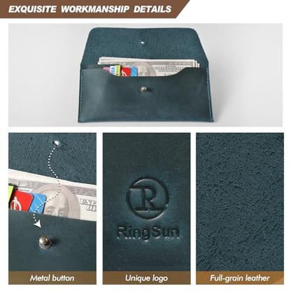 Ringsun Leather Money Cash Envelopes Wallet for Men, Money Bag Pouch Reusable Budget Envelope Wallet, Retro Clutch Wallet, Blue - color: Blue