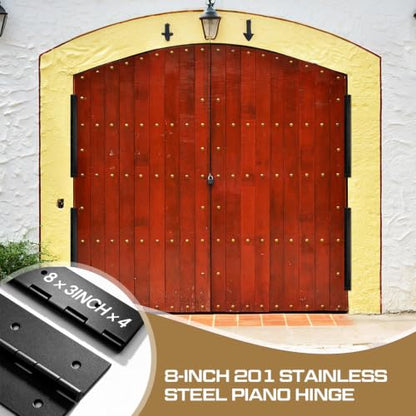 Zonon 4 Pack Heavy Duty Piano Hinge 8'' x 3'' Width 0.060'' Thick, Black - color: Black, size: 8''