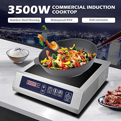 Commercial Induction Cooktop,3500W/ 240V Portable Electric Countertop Burner with Stainless Steel Housing, Durable Commercial Induction Hot Plate for Hotel Restaurant School