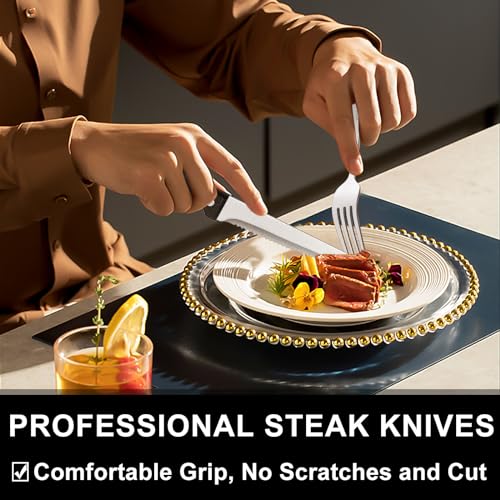 49-Piece Hammered Silverware Set with Organizer, Food-Grade Stainless Steel Flatware for 8, Cutlery Utensil Sets with Steak Knives, Rust-proof, Mirror Polished, Dishwasher Safe, Round Hammered - style: Round Hammered