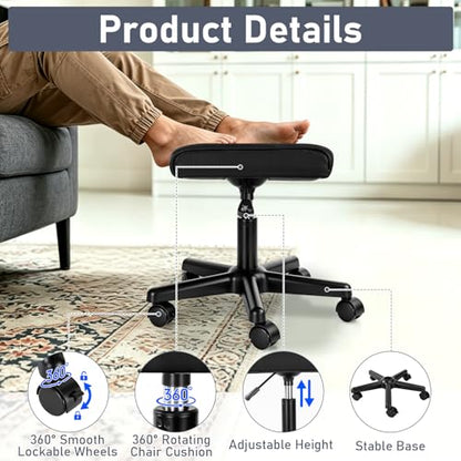 Footrest Under Desk Leg Rest Ottoman Adjustable Height Foot Stool (Black) - color: Black, size: 17''L x 13.5''W