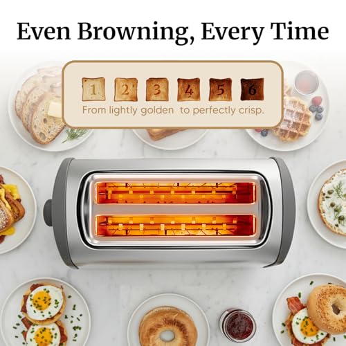 Elite Gourmet 4-Slice Long Slot Toaster, 1.5" Extra-Wide Slots, Touchscreen - color: Grey