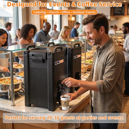 Original 5 Gallon Insulated Beverage Dispenser with 50 Pack 12oz Paper Cups, Easy Free Warmer Series Food-Grade LLDPE Hot and Cold Drink Dispenser Perfect for Parties, Catering and Events