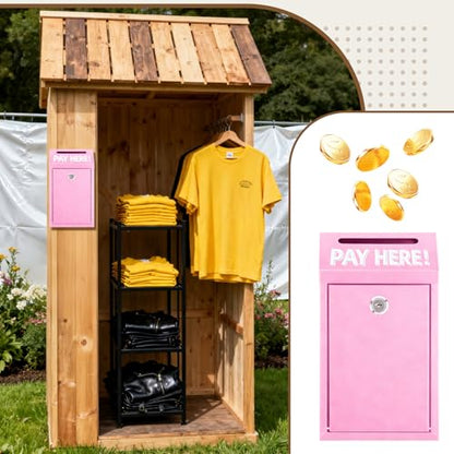 Cash Money Box with Slot – 10.2In Metal Donation Box with Lock for Cash Deposit,Wall Mounted Money Drop with Lock and Slot for Home/Farm/Office/Outdoors (Pink) - color: Pink