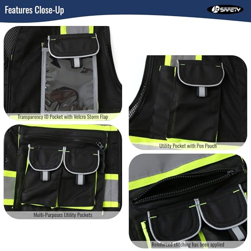 JKSafety Reflective Safety Vest for Men Cushioned Collar JK89M Black S - color: Mesh-black, size: Small
