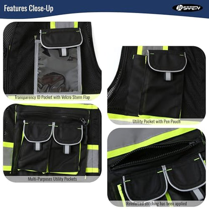JKSafety Reflective Safety Vest for Men Cushioned Collar JK89M Black S - color: Mesh-black, size: Small