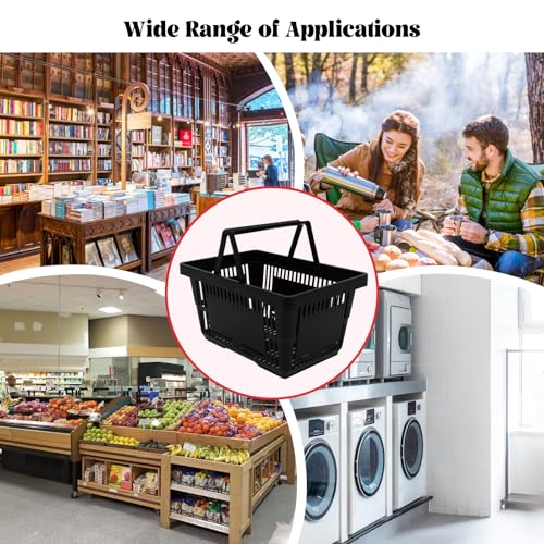 Dollate 21L Black Shopping Baskets with Handles, Large Capacity Multifunctional Plastic Basket for Supermarket Bookstore Fruit Shop Laundry Rooms, Set of 12
