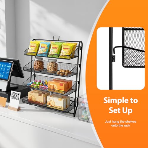 4-Tier Retail Candy Display Rack, Countertop Snack & Chip Shelf for Stores - color: Black