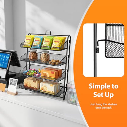 4-Tier Retail Candy Display Rack, Countertop Snack & Chip Shelf for Stores - color: Black