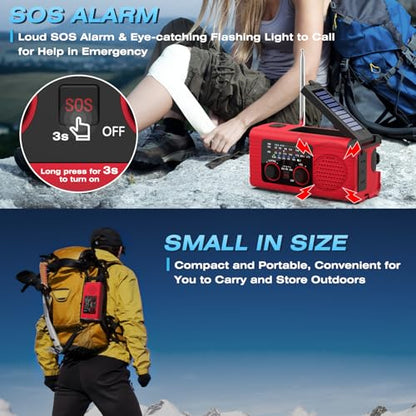 NITIGO Emergency Weather Radio, 4000mAh NOAA Weather Radio Solar Charging - color: Red, size: 4000mAh