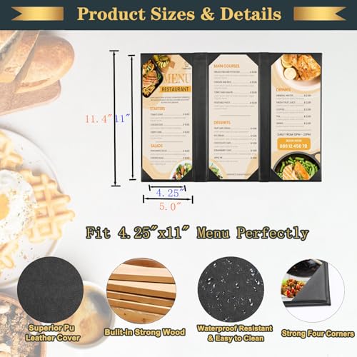 Leather Menu Book Holder Cover, 4.25"x11", 3 Views, 1 Pack - size: 4.25"x11" (3 views/ 1pack)