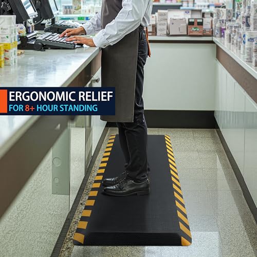 FEATOL 0.9" Anti Fatigue Mat for Industrial & Standing Mat & Home Kitchen - color: Yellow Border, size: 39"L x 20"W x 0.9"Th