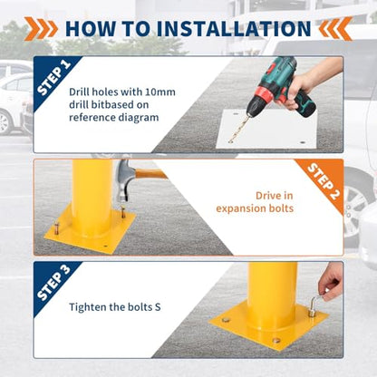 Safety Bollard, 48 in Height Bollard Post, 4.5 in Diameter, Yellow Steel Safety Bollard with 8 Anchor Bolts, Perfect for Traffic Control, Driveway Barrier, Parking Pole, 2 Packs - size: 48 inch