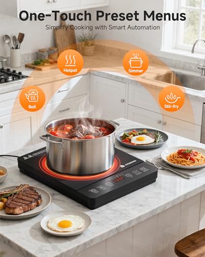 AOBOSI Portable induction cooktop, 1800W fast and efficient cooking, blue LCD screen, 17 power levels/20 temperature levels, pause/timer, keep warm, DIY three-stage program, Christmas gifts