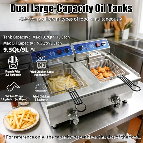 26L/27.4QT Commercial Deep Fryer with Oil Filtration and Timer