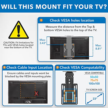 Mount-It! Compact Folding Ceiling TV Mount | Flip Down and Under Cabinet TV Bracket for Small Screens Up to 24 Inches | 90° Tilt and 360° Swivel | VESA 50x50, 75x75, 100x100 | Max 18 lbs