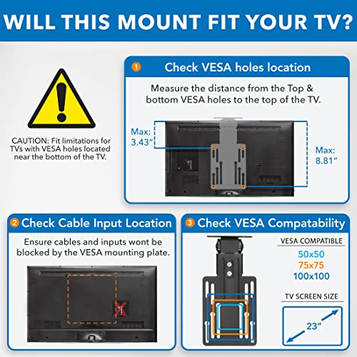 Mount-It! Compact Folding Ceiling TV Mount | Flip Down and Under Cabinet TV Bracket for Small Screens Up to 24 Inches | 90° Tilt and 360° Swivel | VESA 50x50, 75x75, 100x100 | Max 18 lbs