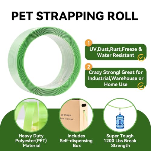 PET Packaging Strapping 5/8" x0.034" x1100 ft Polyester Coil Roll Only - color: Green, size: C-PET 5/8"x1100'
