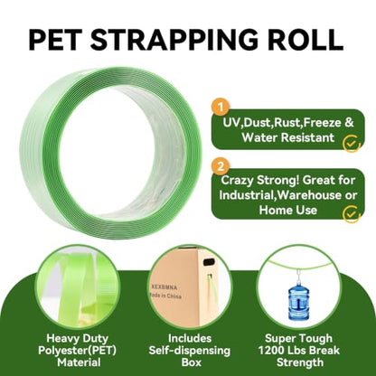 PET Packaging Strapping 5/8" x0.034" x1100 ft Polyester Coil Roll Only - color: Green, size: C-PET 5/8"x1100'