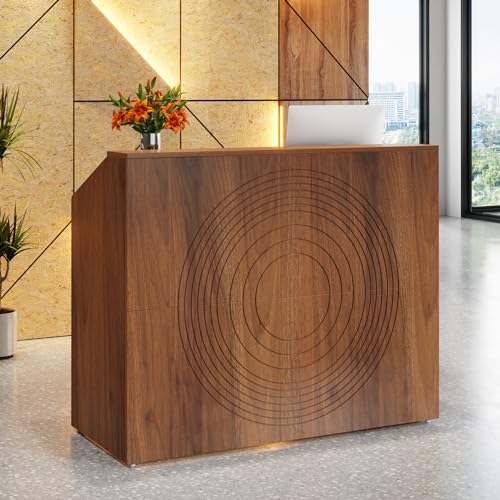 Tribesigns Reception Desk with Counter, Modern Front Desk Reception Room Table with Cable Grommet, 47 inch Retail Counter for Checkout, Lobby, Beauty Salon, Home Office Desk, Walnut - color: Walnut