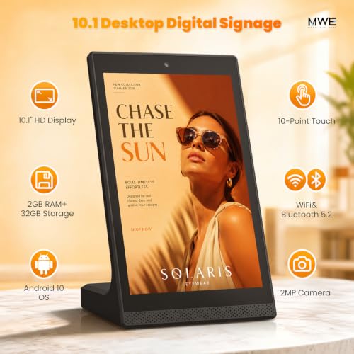 10.1 Inch Android Digital Signage Display, Tabletop Touchscreen Kiosk, Countertop Digital Menu Board with WiFi USB, Desktop Advertising Screen for Restaurants, Retail, Reception