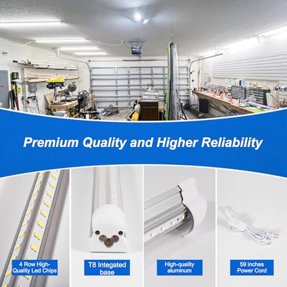 XLNYUUI Led Shop Lights,4FT LED Light 50W 6500K 7000LM Led Daylight,Garage Light Linkable Clear Cover Integrated V-Shape for Garage Warehouse Workbench Workshop(8-Pack) - size: 4FT 8PACK